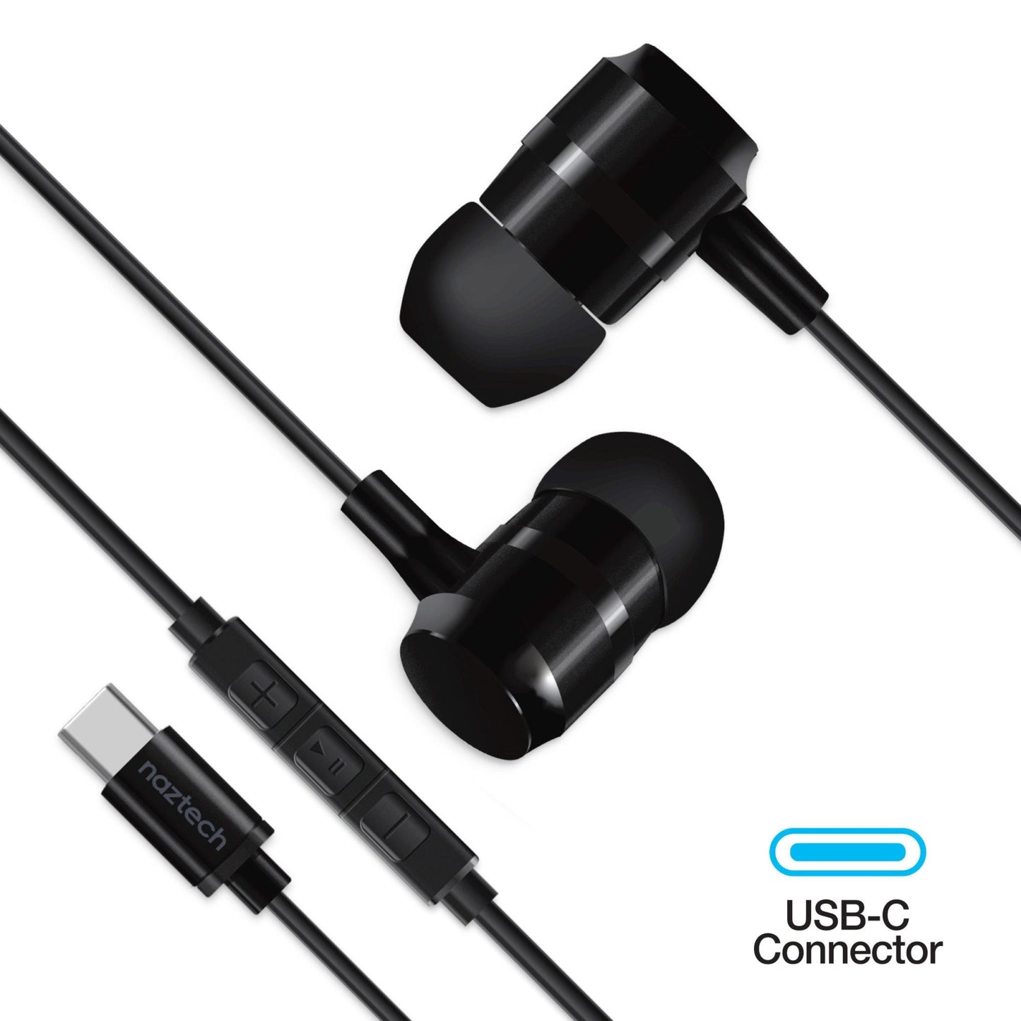 title:Naztech USB-C Metal Earphones Black;color:Black