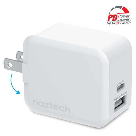 title:Naztech 30W USB-C PD Dual Output Fast Wall Charger White;color:White