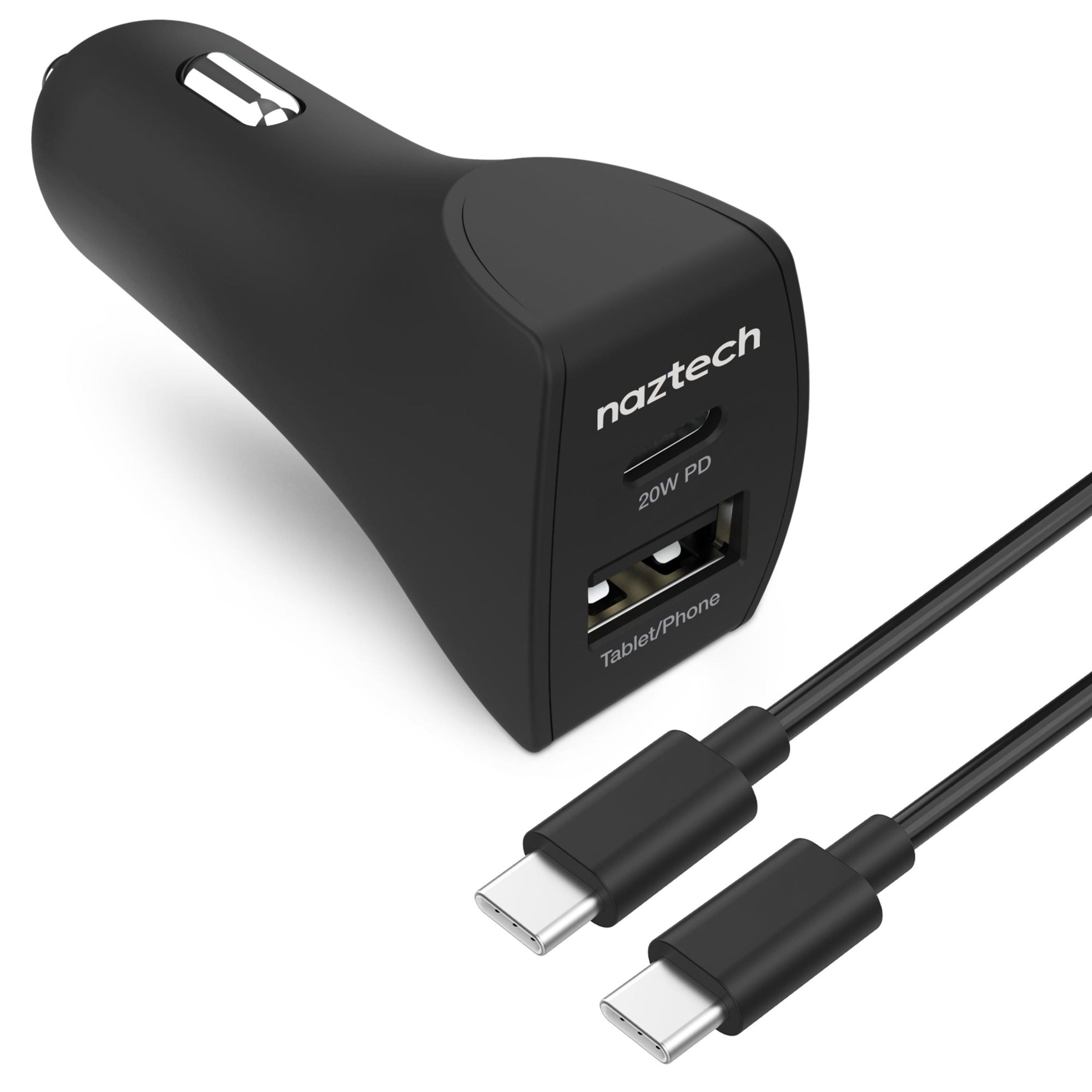 title:Naztech 20W USB-C PD+12W USB Car Charger Black;color:Black