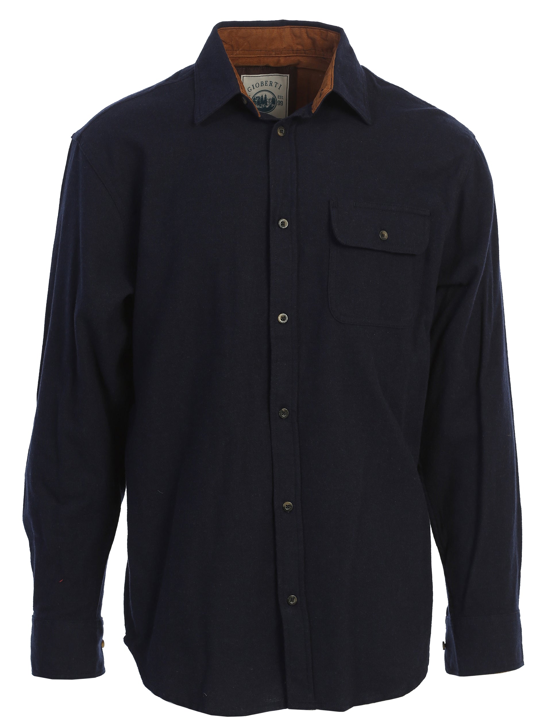 title:Gioberti Men's Navy 100% Cotton Brushed Flannel Plaid Checkered Shirt with Corduroy Contrast;color:Navy