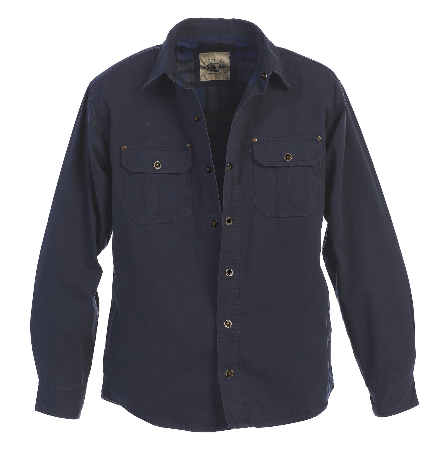 title:Gioberti Men's Navy Cotton Brushed and Soft Twill Shirt Jacket with Flannel Lining;color:Navy