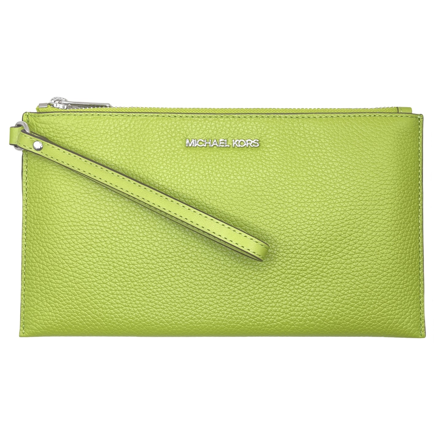 title:Michael Kors Women's Jet Set Travel Large Top Zip Pebbled Leather Wristlet Pouch;color:Lime