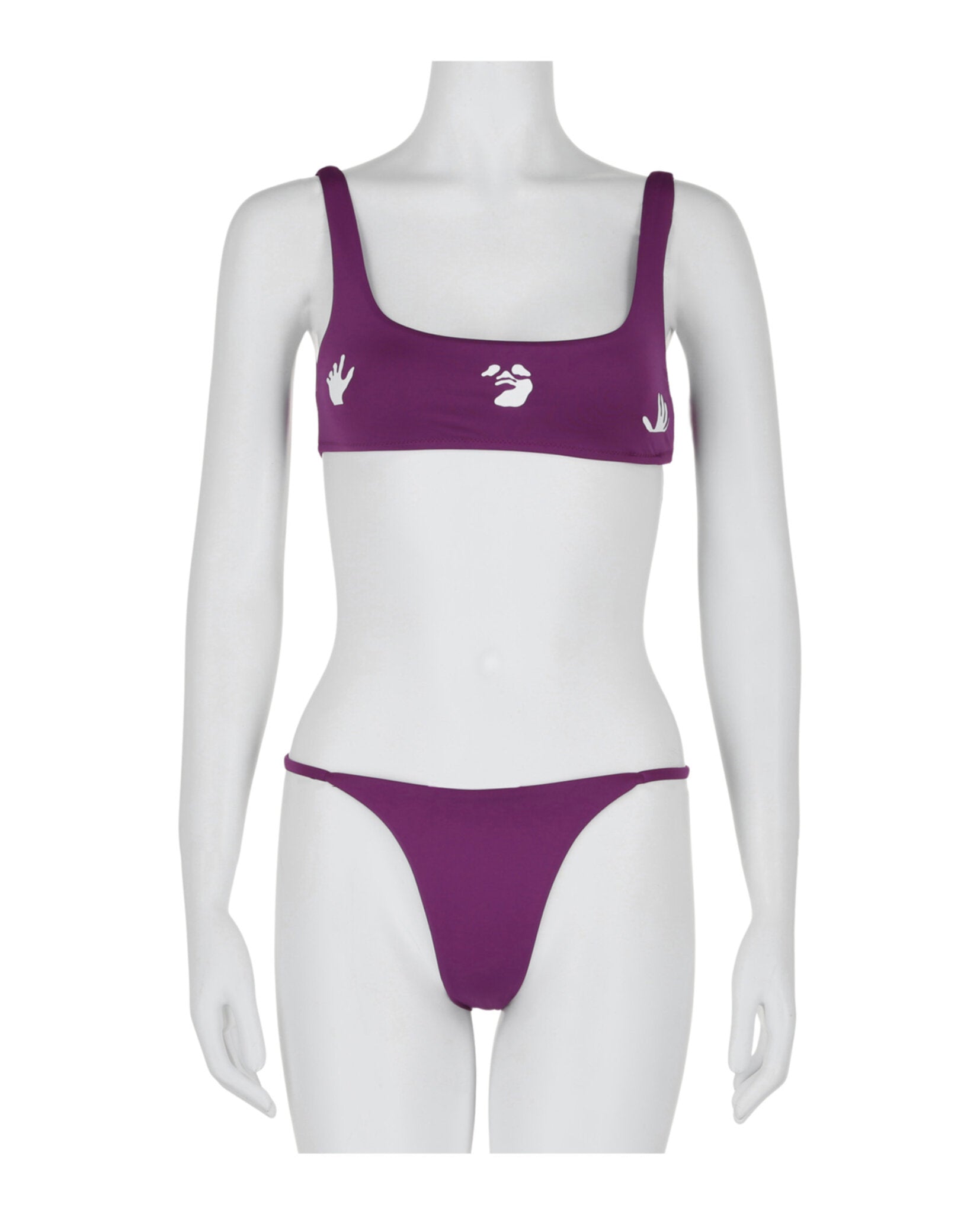 title:Off-White Swimming Man Bikini Set;color:Purple