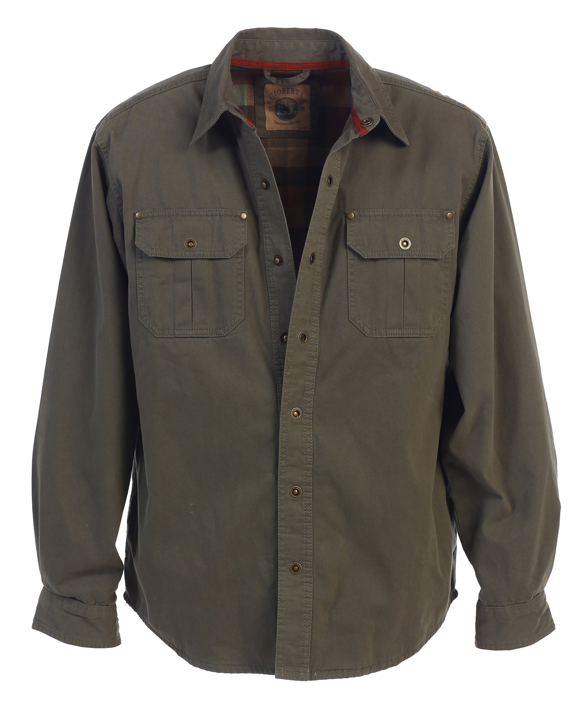 title:Gioberti Men's Olive Cotton Brushed and Soft Twill Shirt Jacket with Flannel Lining;color:Olive