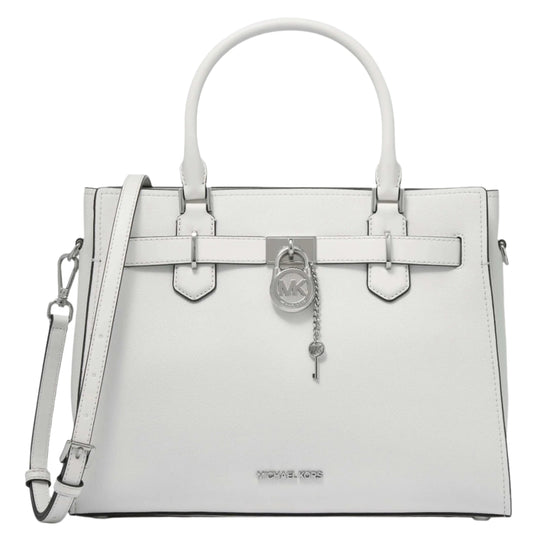 title:Michael Kors Women's Hamilton Medium Leather Satchel;color:Optic White