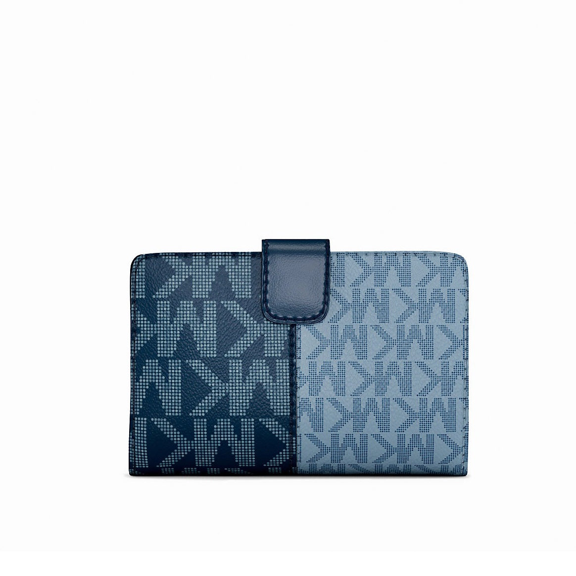 title:Michael Kors Women's Jet Set Travel Medium Bifold Two-Tone Logo Wallet;color:Navy Multi