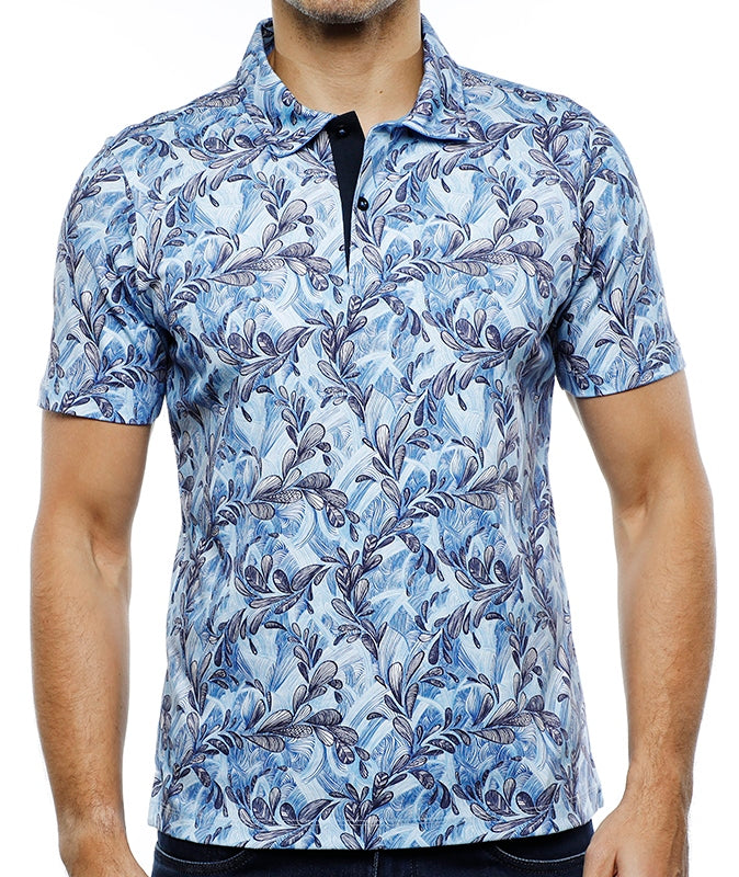 Multi Blue Leaves Polo