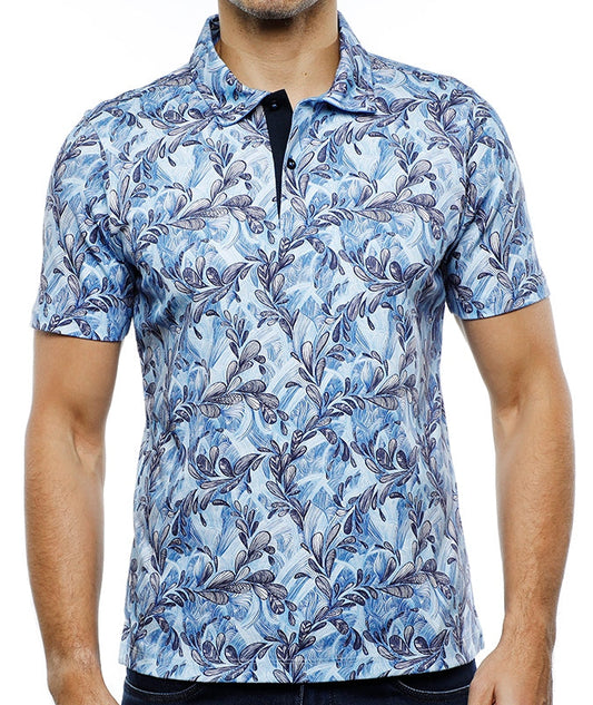 Multi Blue Leaves Polo