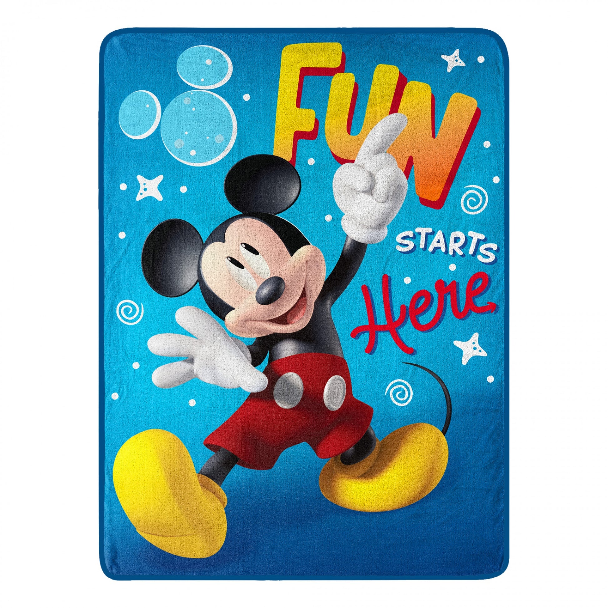 title:Disney Mickey Mouse Fun Starts Here 46 X 60 Silk Touch Throw;color:Blue