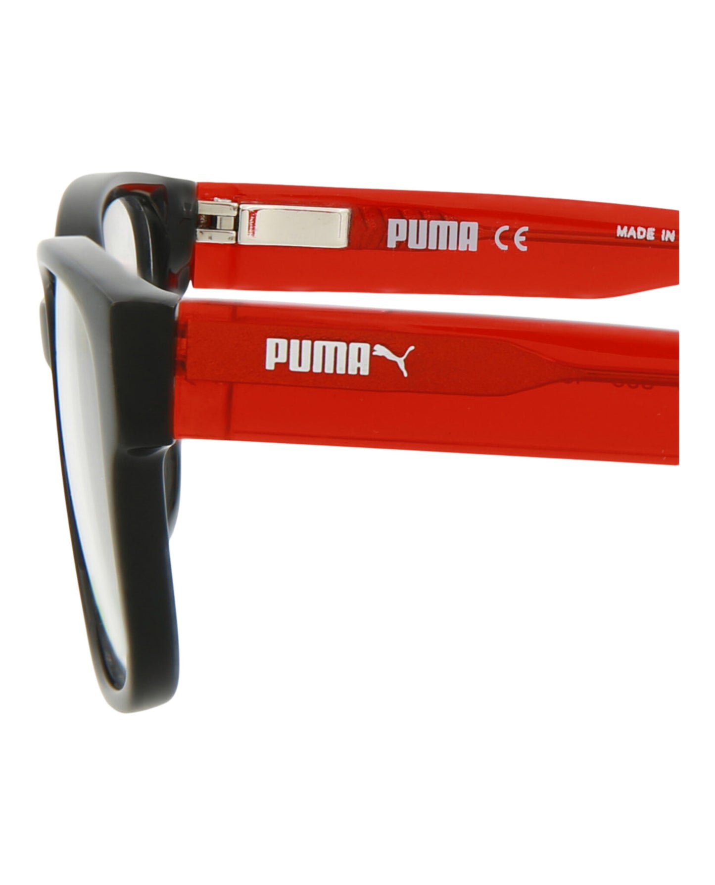 title:Puma Kids Square-Frame Injection Optical Frames;color:Black Red Transparent