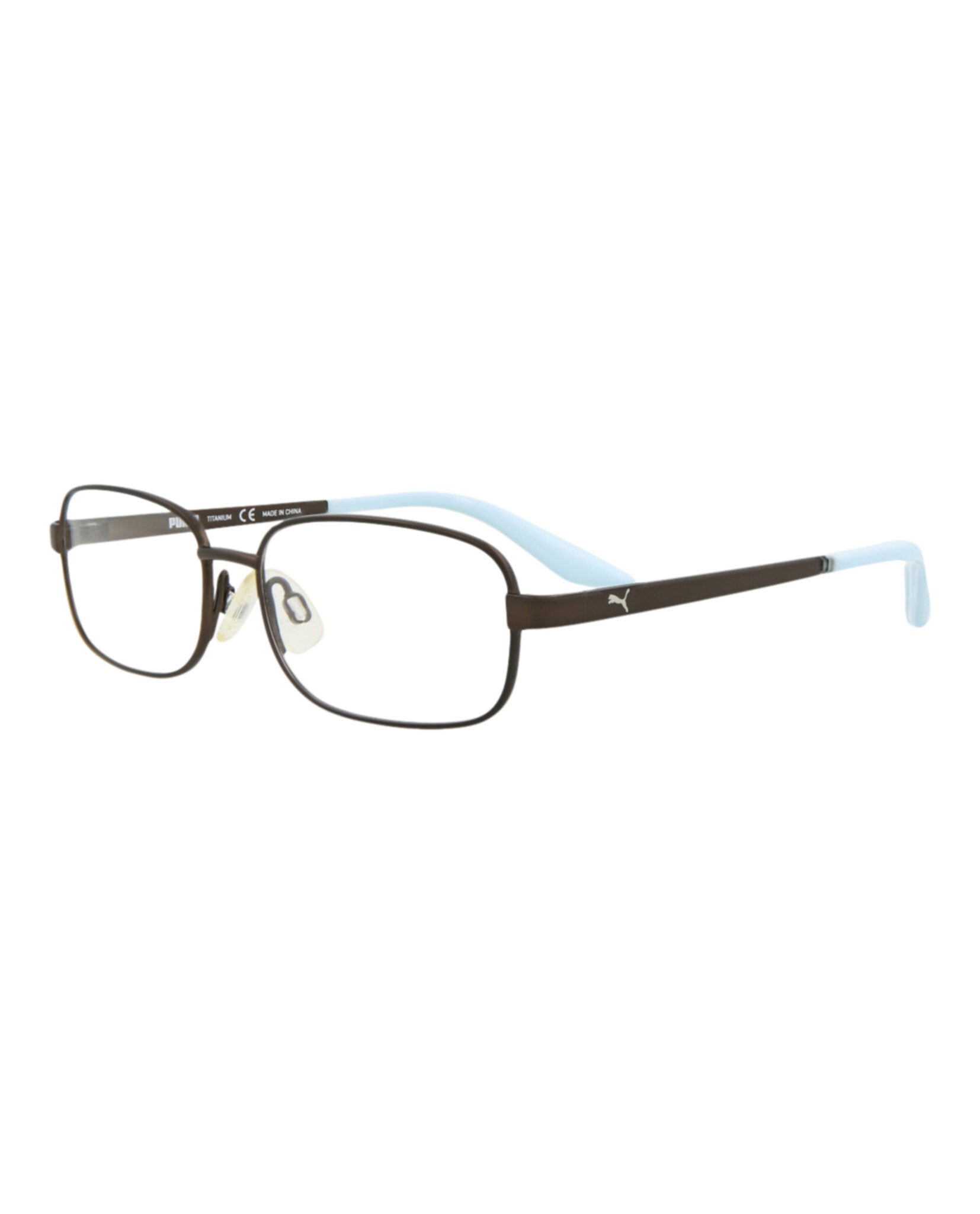 title:Puma Kids Square-Frame Titanium Optical Frames;color:Ruthenium Ruthenium Transparent