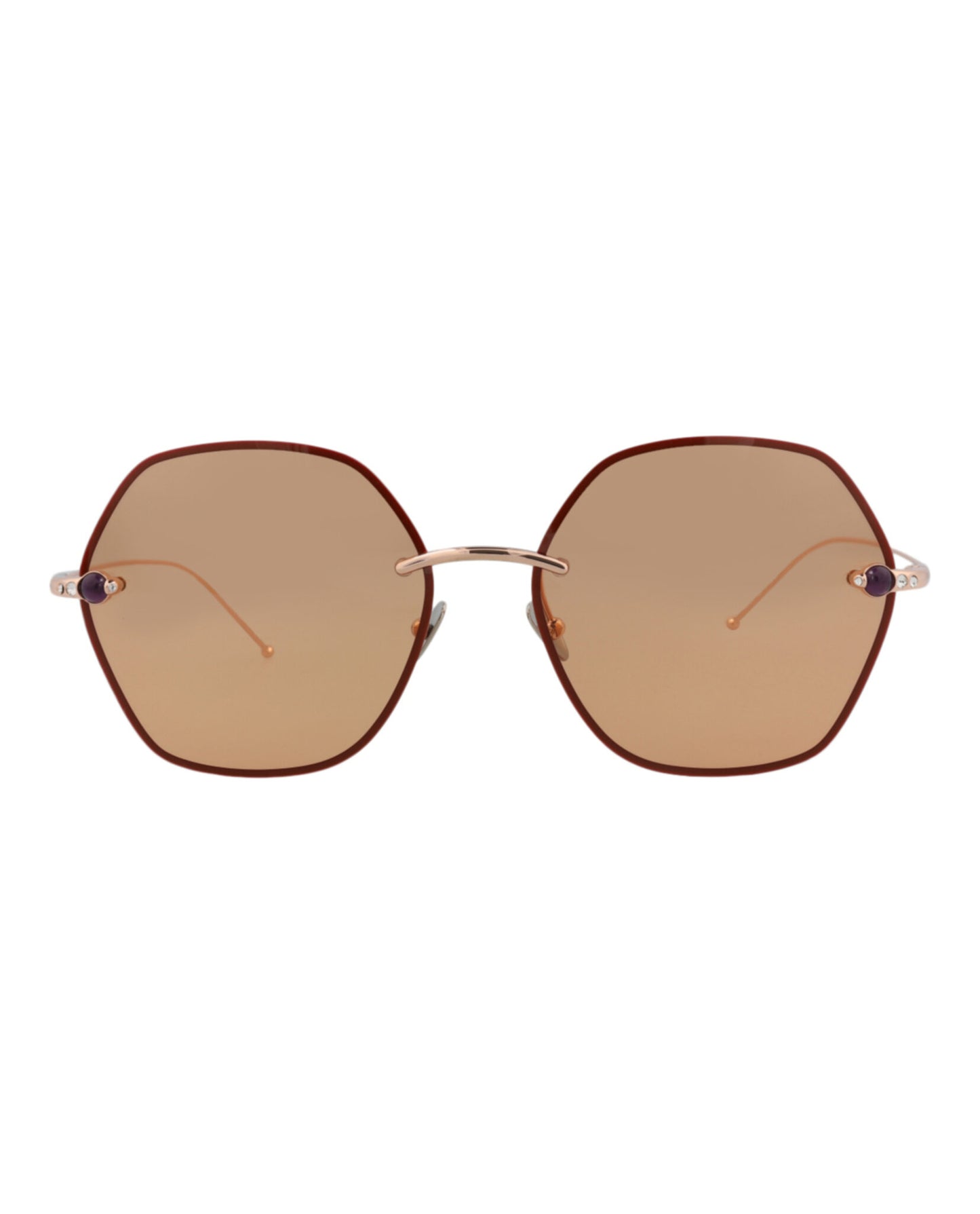 title:Pomellato Round-Frame Metal Sunglasses, style # PM0091S-30008786002;color:Gold Gold Orange