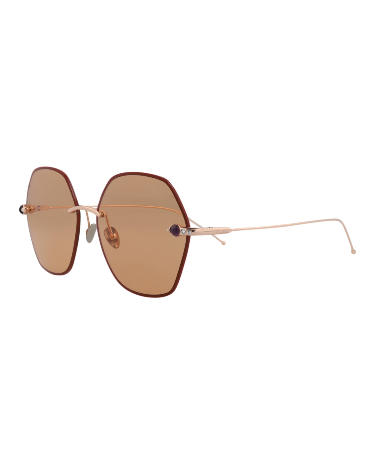 title:Pomellato Round-Frame Metal Sunglasses, style # PM0091S-30008786002;color:Gold Gold Orange