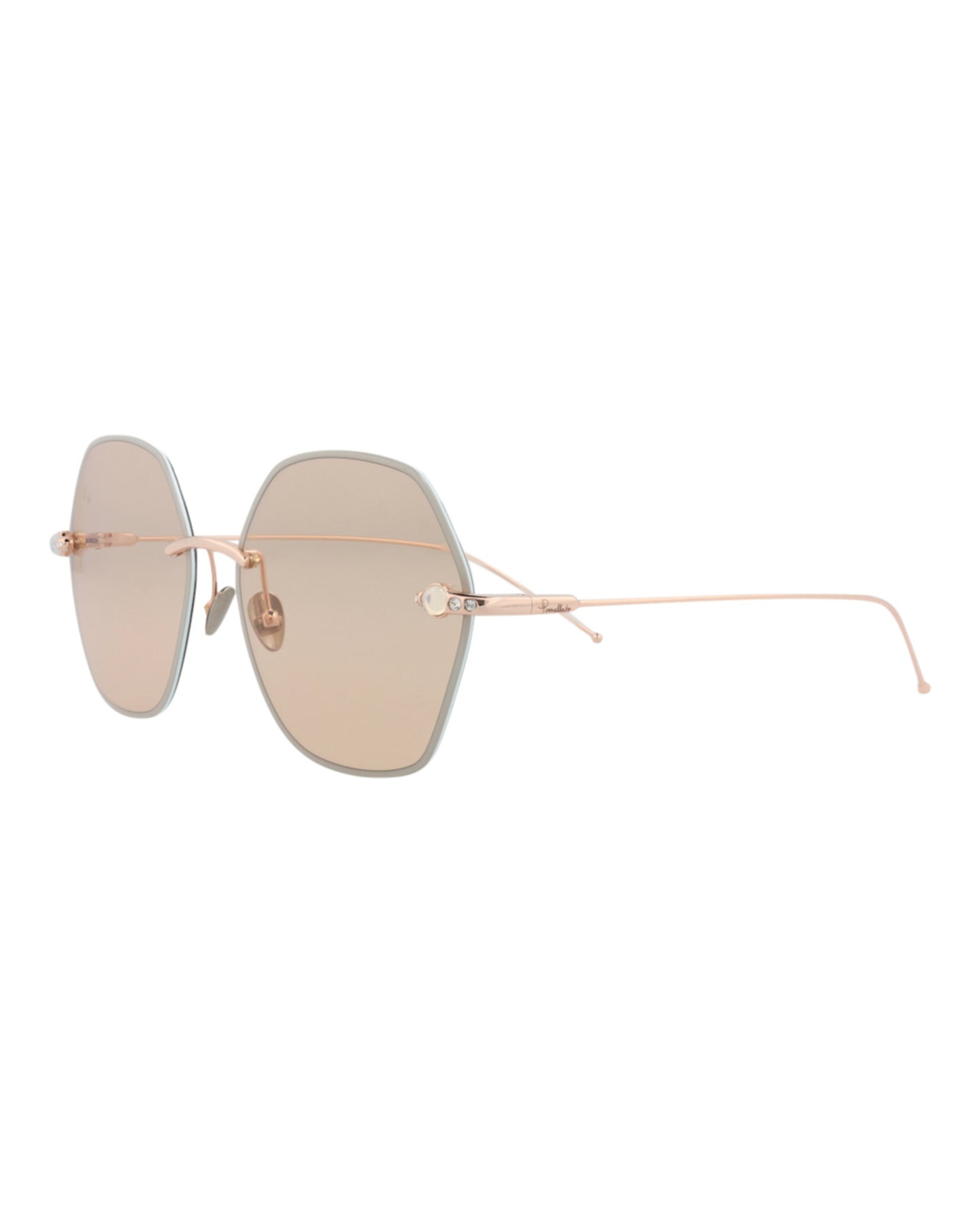 title:Pomellato Round-Frame Metal Sunglasses, style # PM0091S-30008786003;color:Gold Gold Brown