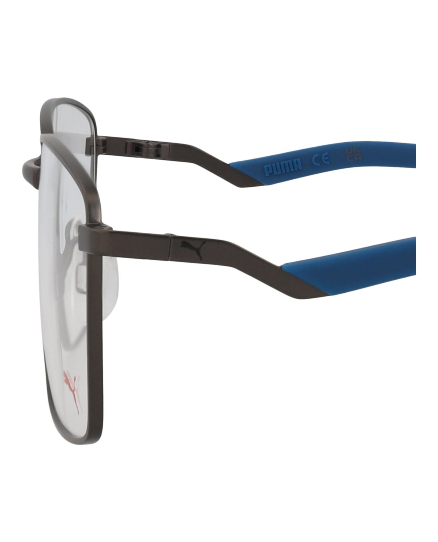 title:Puma Square-Frame Stainless Steel Optical Frames;color:Ruthenium Ruthenium Transparent