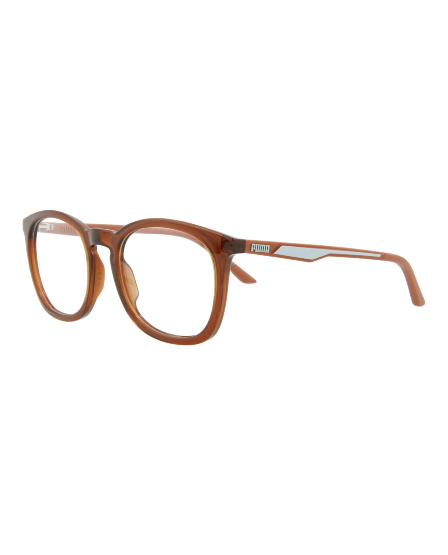 title:Puma Round-Frame Injection Optical Frames, style # PU0389O-30013298004;color:Brown Brown Transparent