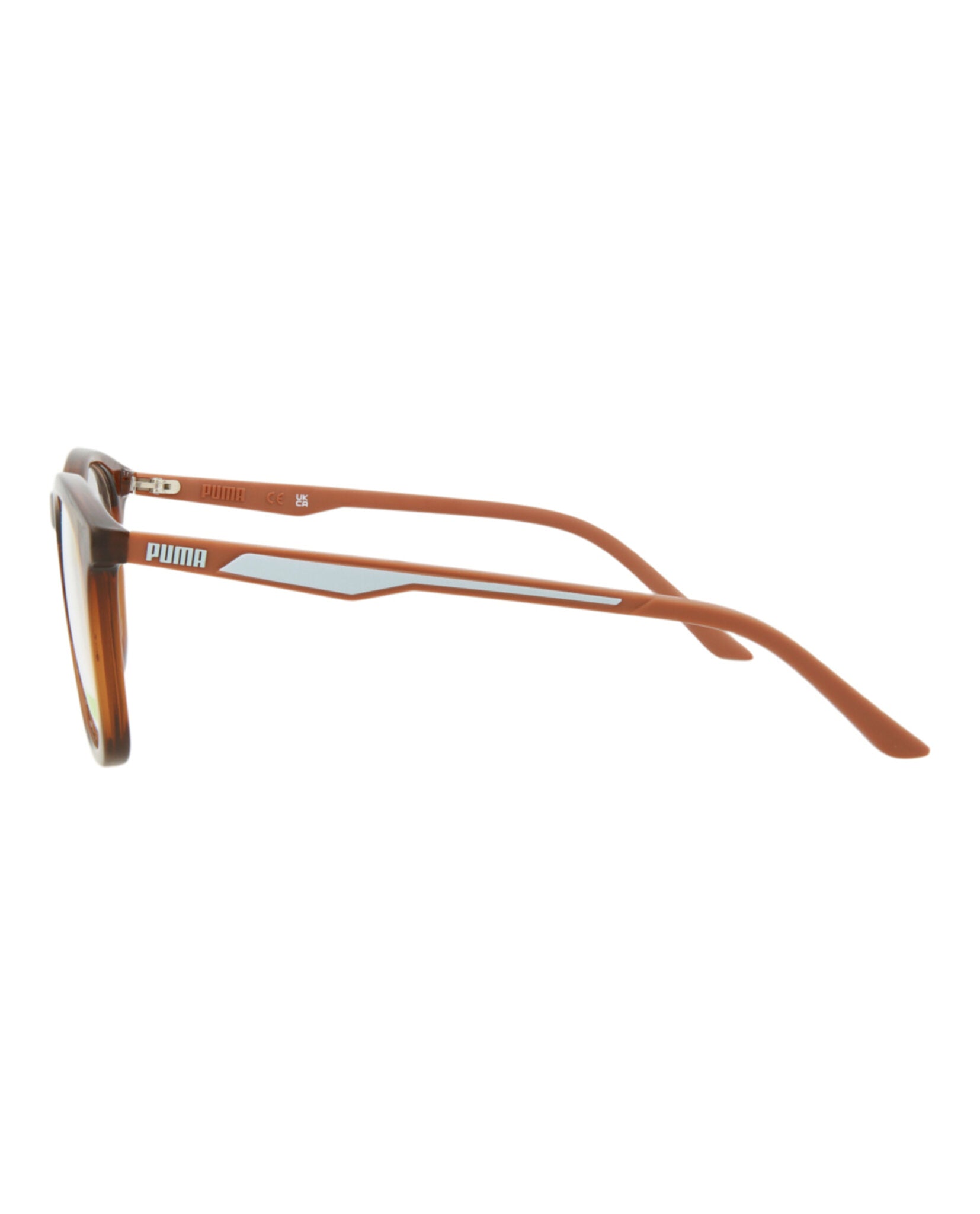 title:Puma Round-Frame Injection Optical Frames, style # PU0389O-30013298004;color:Brown Brown Transparent