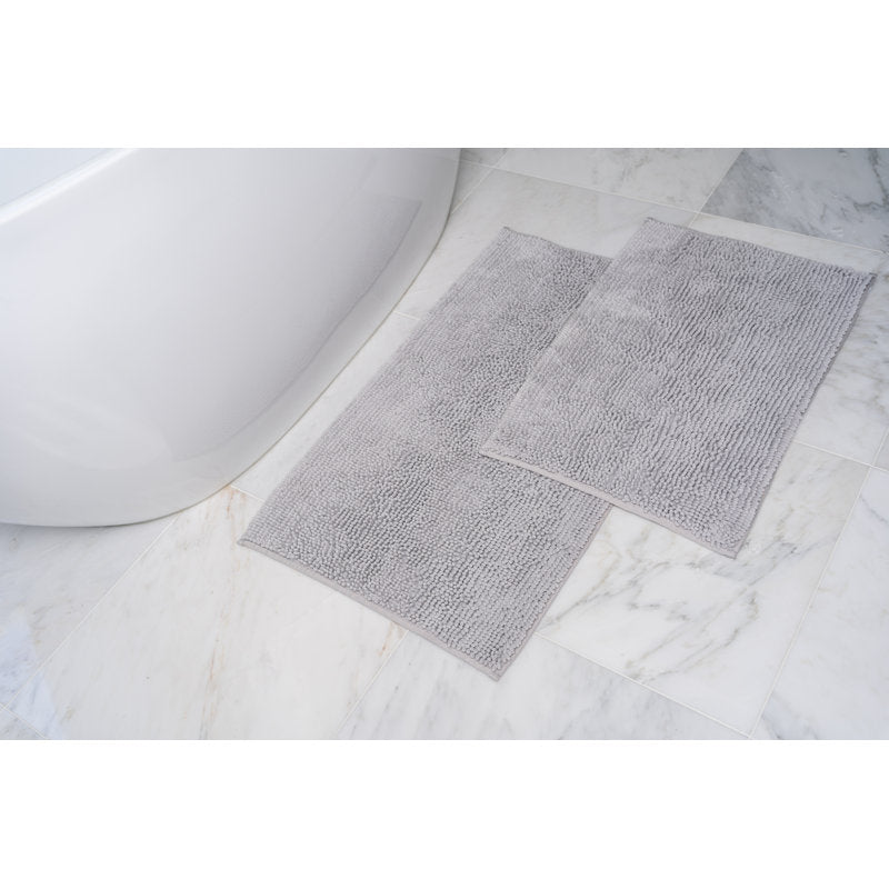 title:Two Piece Chenille Bath Mat Set, Grey;color:not applicable