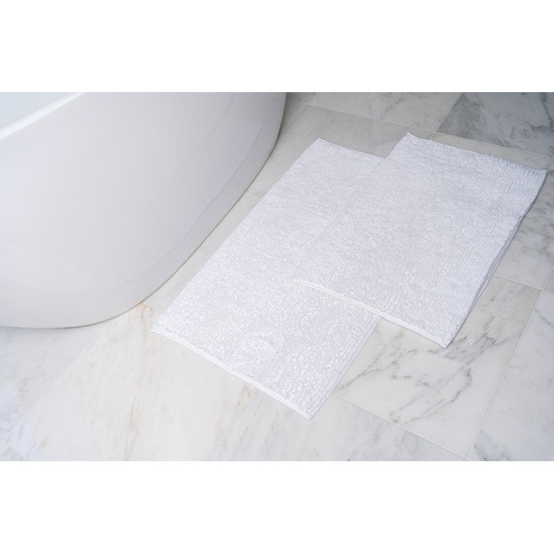 title:Two Piece Chenille Bath Mat Set, White;color:not applicable