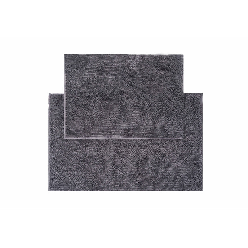 title:Two Piece Chenille Bath Mat Set, Dark Grey;color:not applicable