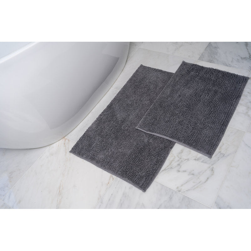 title:Two Piece Chenille Bath Mat Set, Dark Grey;color:not applicable