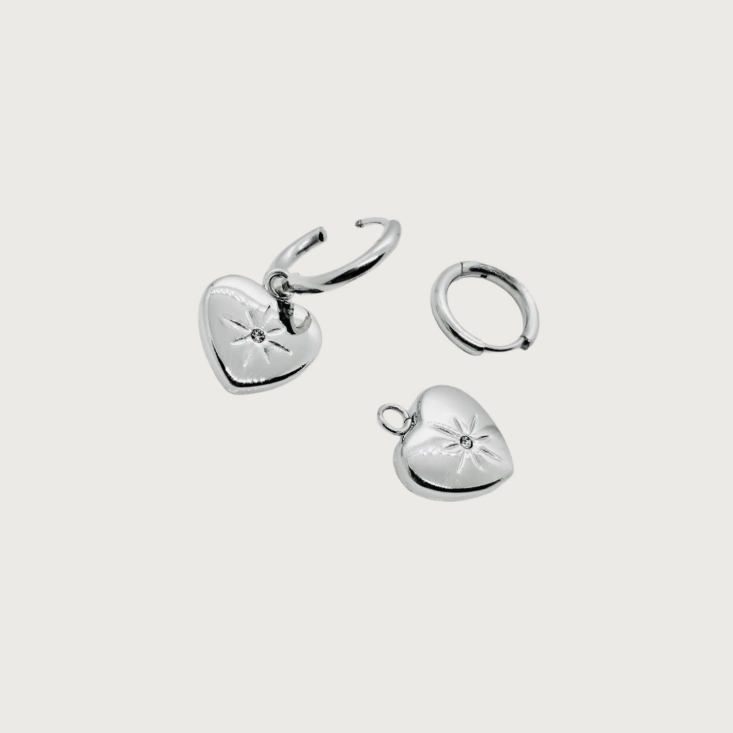 title:Convertible Heart Charm Earrings;color:Silver