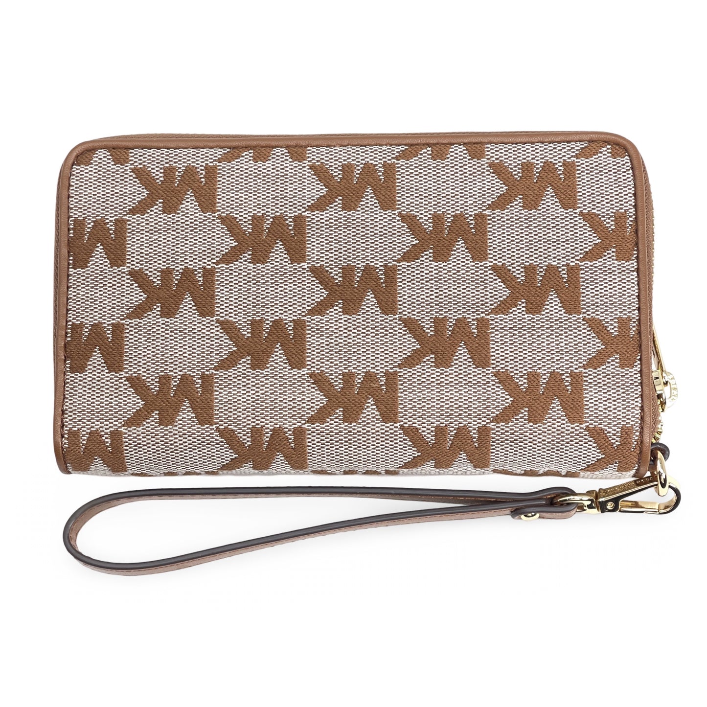 title:Michael Kors Women's Jet Set Travel Logo Jacquard Phone Wallet;color:Luggage