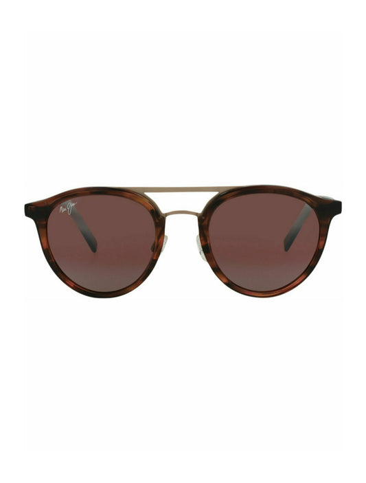 title:Maui Jim Round-Frame Acetate with Stainless Steel Sunglasses;color:Brown Brown Rose