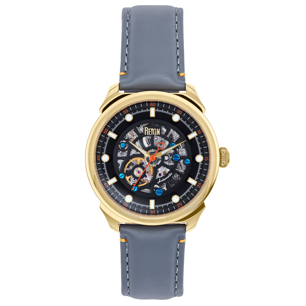 Reign Weston Automatic Skeletonized Leather-Band Watch