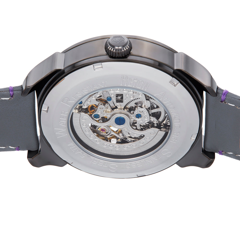 Reign Weston Automatic Skeletonized Leather-Band Watch- Grey/Grey - REIRN6804