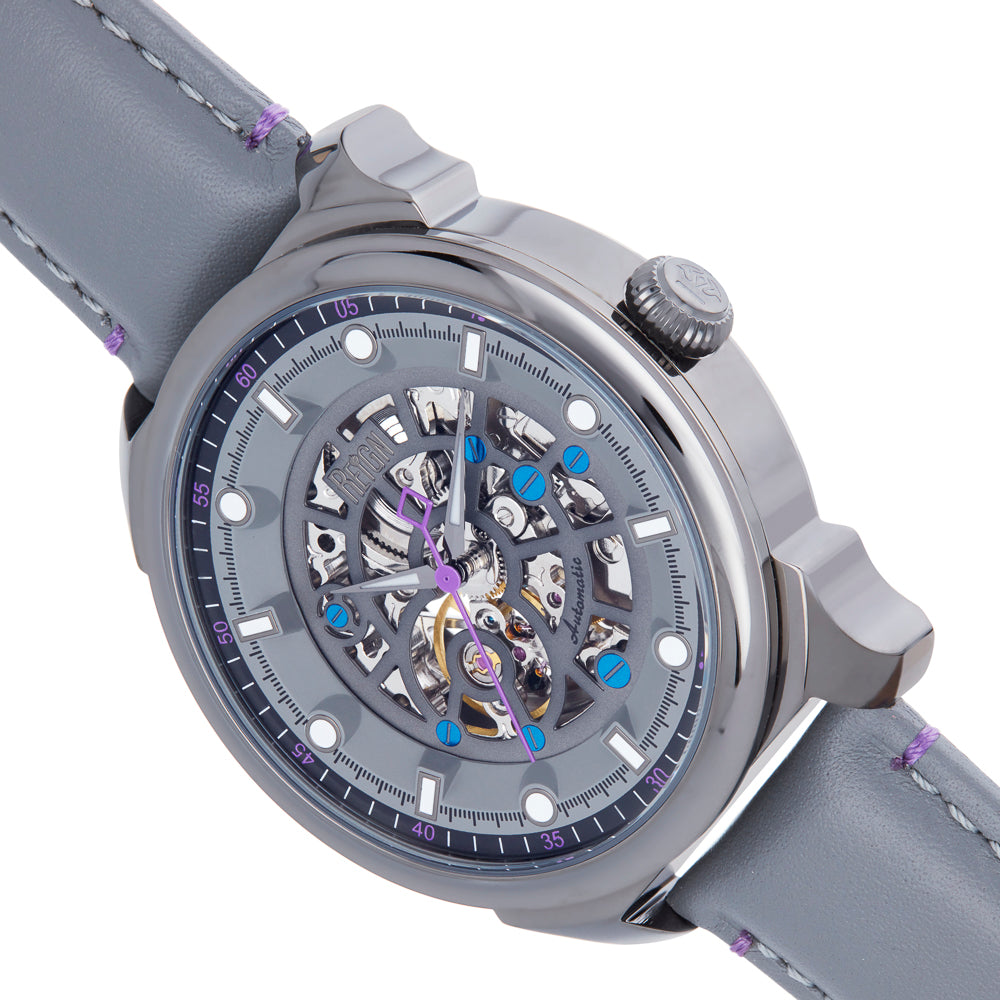 Reign Weston Automatic Skeletonized Leather-Band Watch- Grey/Grey - REIRN6804