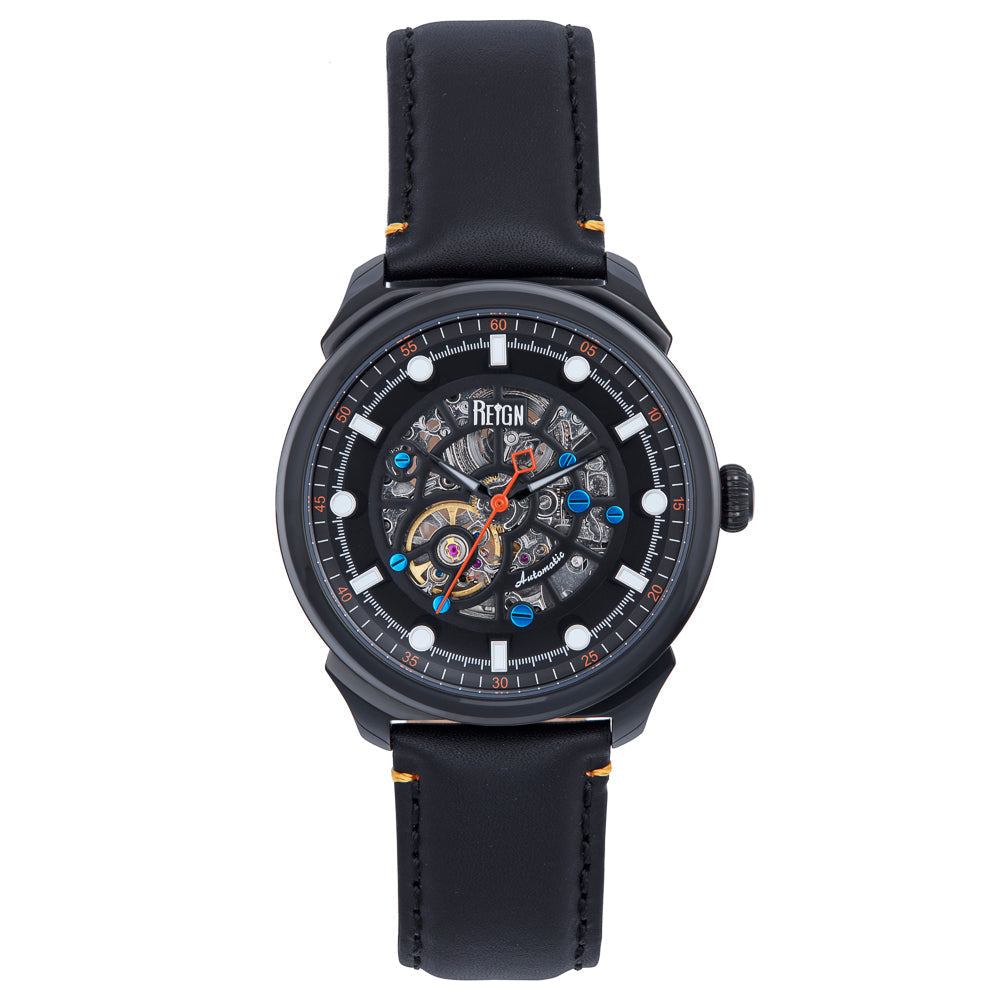 Reign Weston Automatic Skeletonized Leather-Band Watch