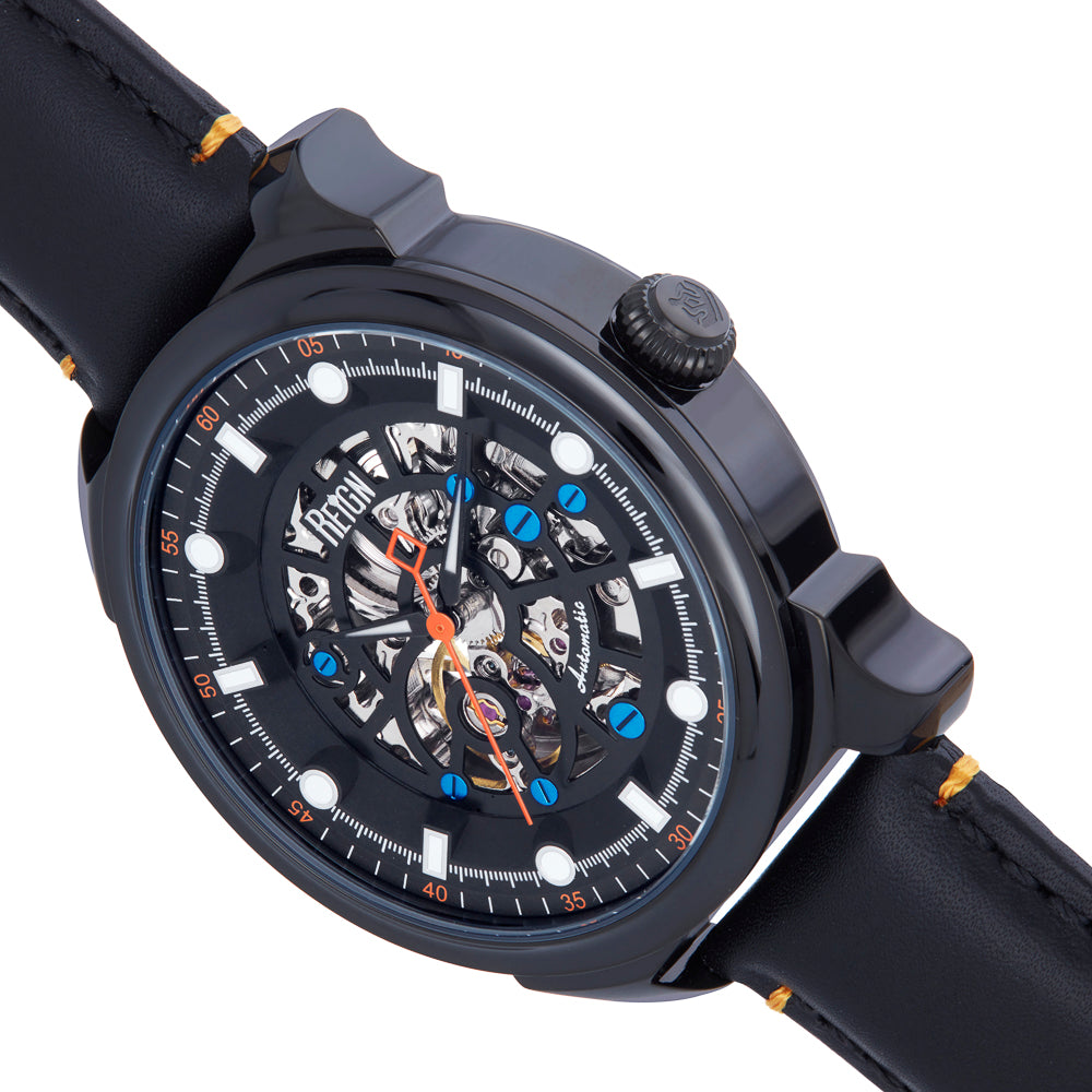 Reign Weston Automatic Skeletonized Leather-Band Watch- Black/Black - REIRN6805