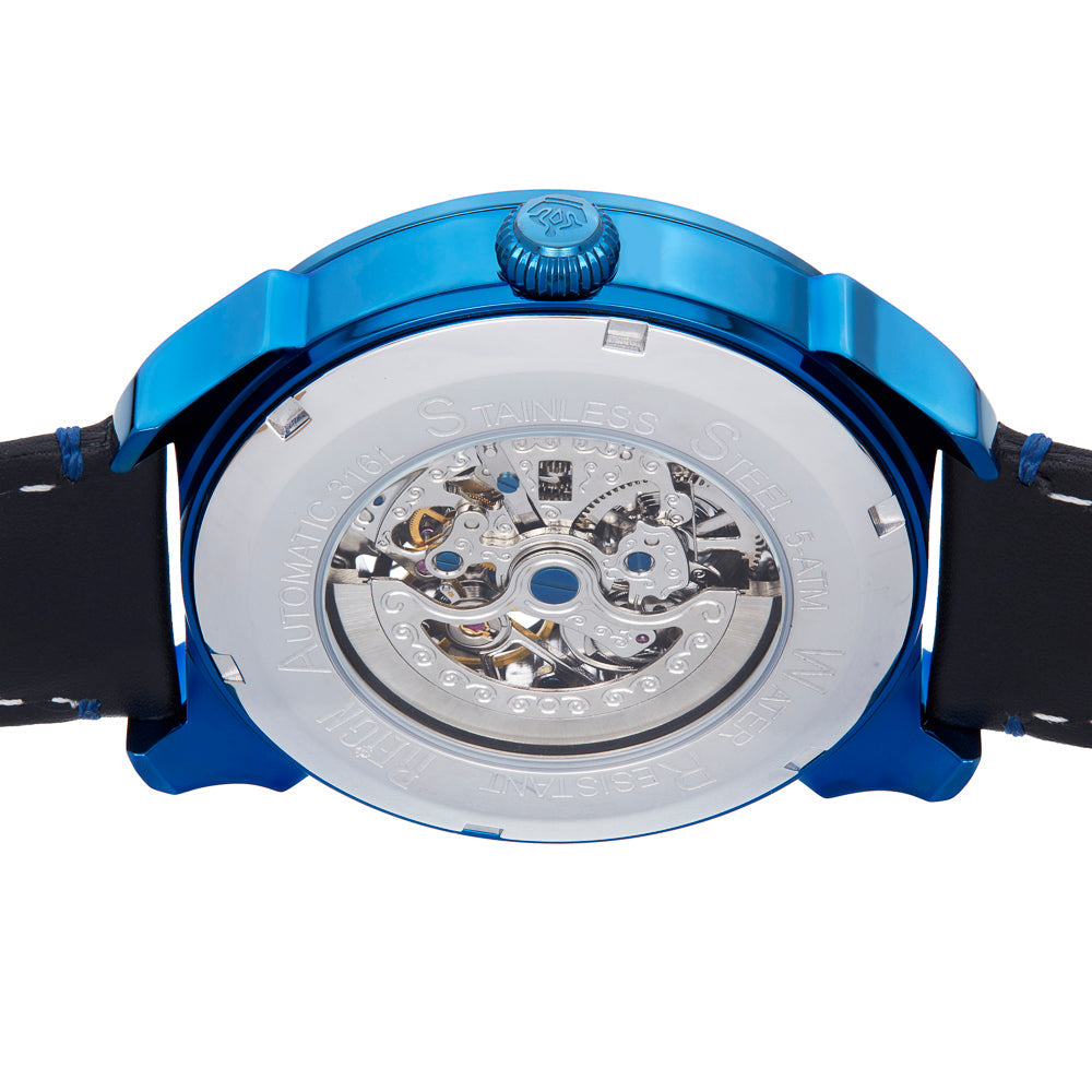 Reign Weston Automatic Skeletonized Leather-Band Watch- Blue/Blue - REIRN6806