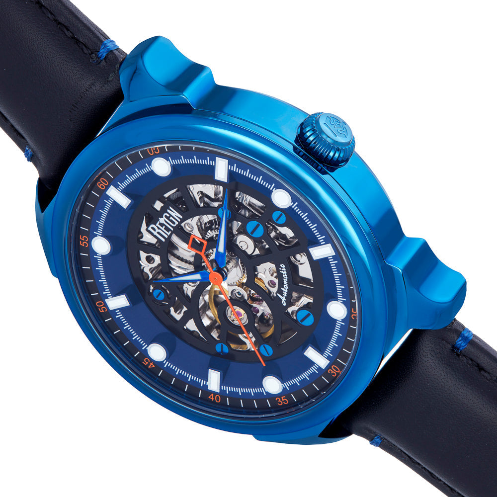 Reign Weston Automatic Skeletonized Leather-Band Watch- Blue/Blue - REIRN6806