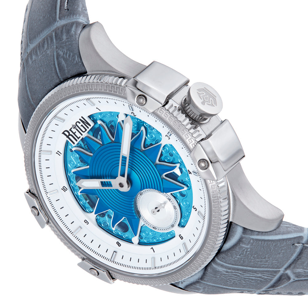 Reign Solstice Automatic Skeletonized Leather-Band Watch - Grey / Blue - REIRN6901