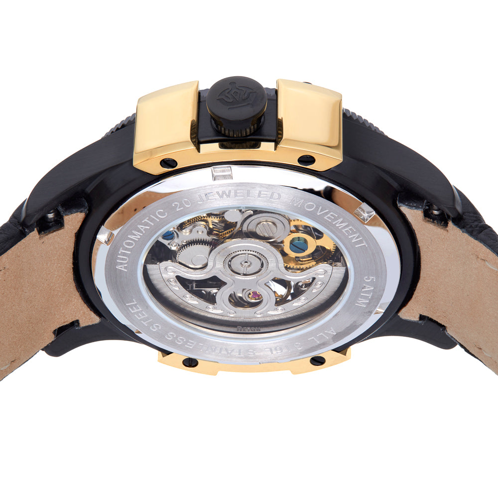 Reign Solstice Automatic Skeletonized Leather-Band Watch - Black / Gold - REIRN6902