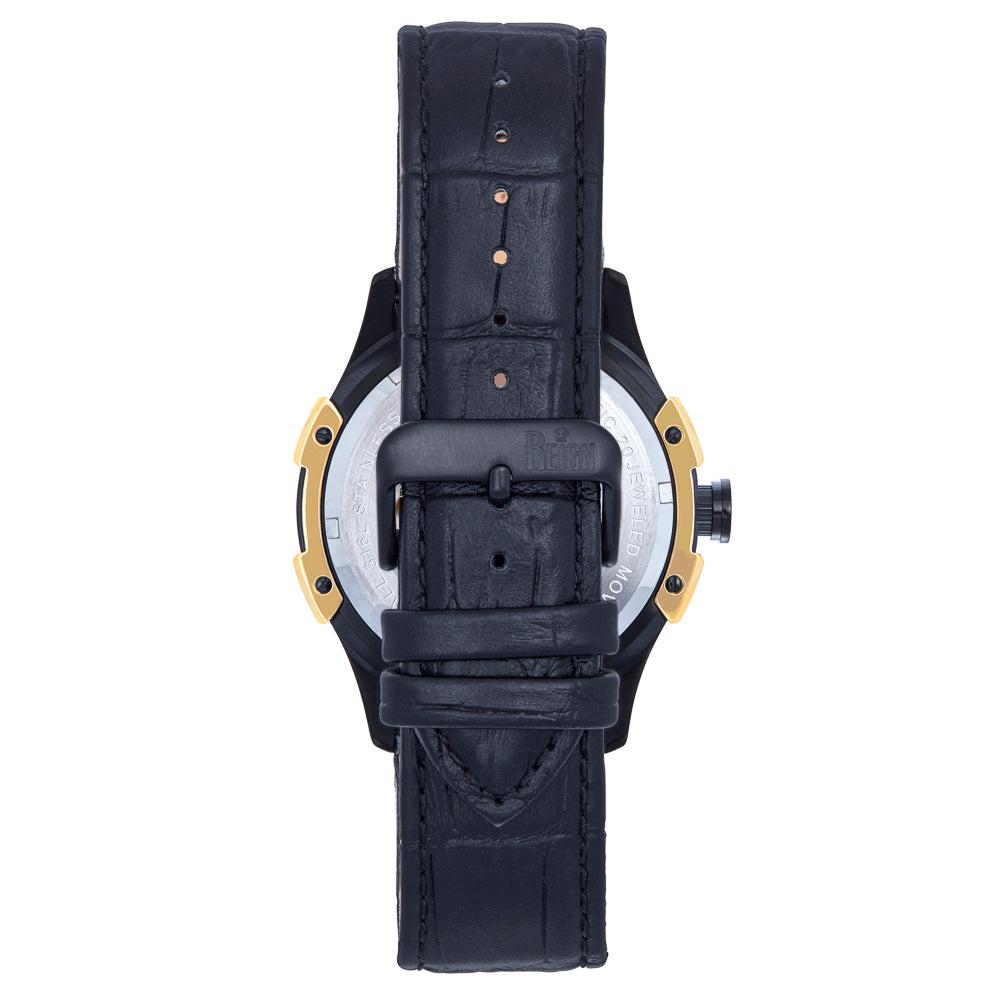 Reign Solstice Automatic Skeletonized Leather-Band Watch - Black / Gold - REIRN6902