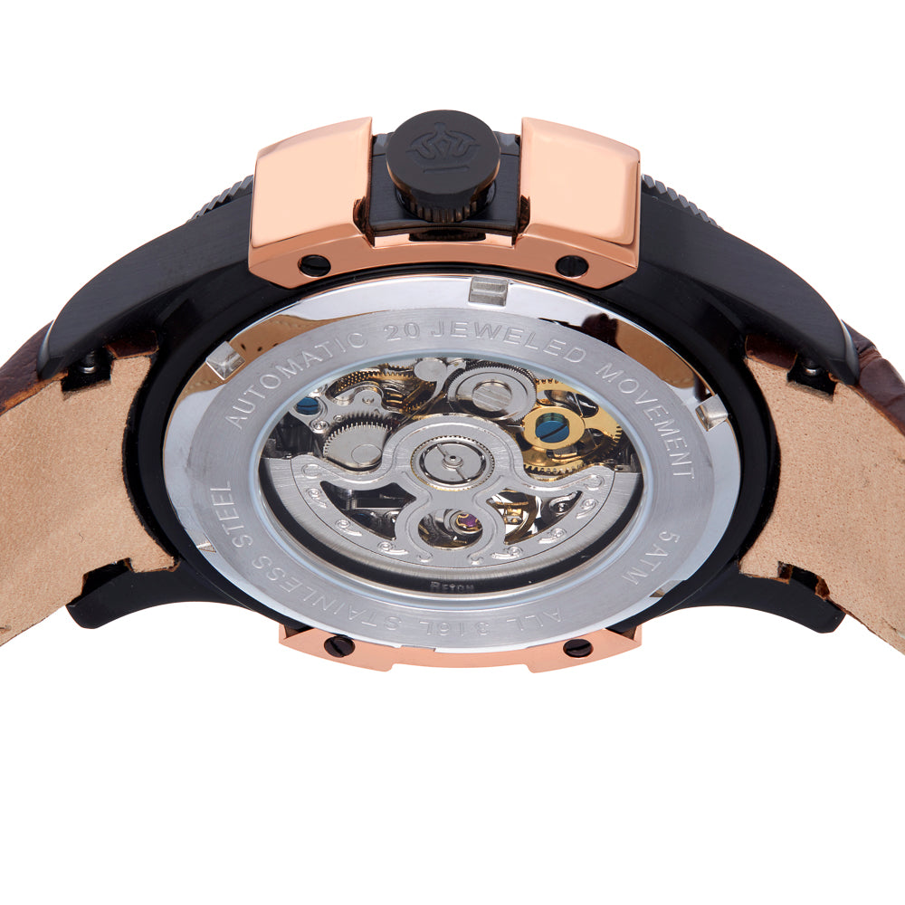 Reign Solstice Automatic Skeletonized Leather-Band Watch - Brown / Gold - REIRN6903