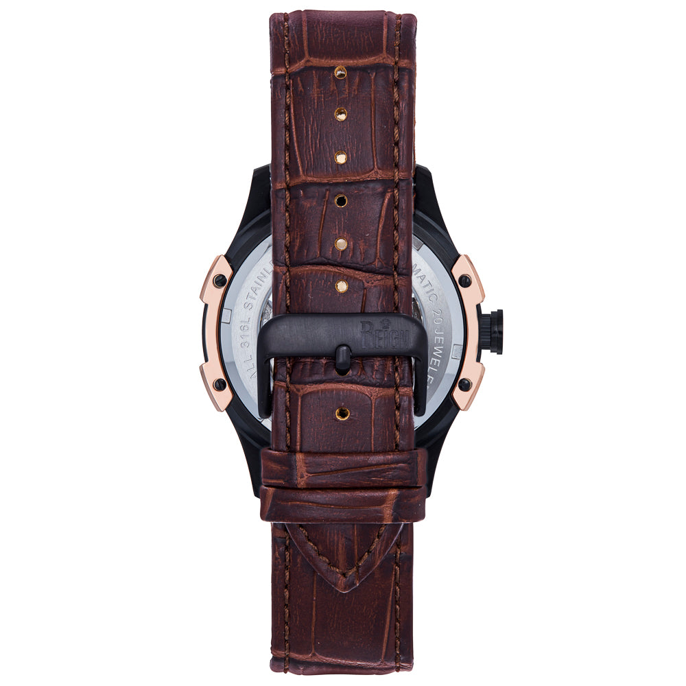 Reign Solstice Automatic Skeletonized Leather-Band Watch - Brown / Gold - REIRN6903