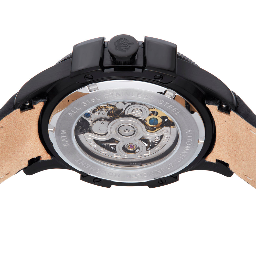 Reign Solstice Automatic Skeletonized Leather-Band Watch - Black / Black - REIRN6905