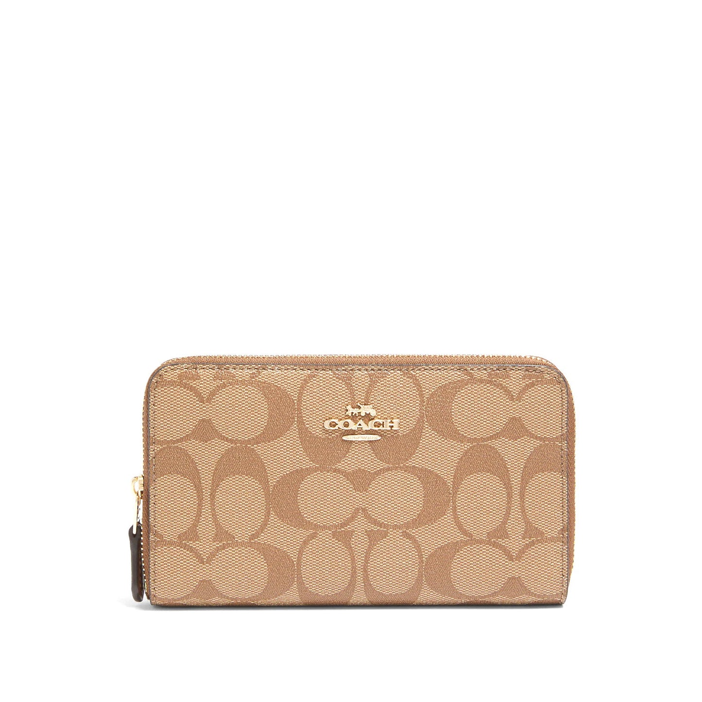 title:Coach Women's Medium Id Zip Wallet In Signature Canvas;color:Khaki / Saddle