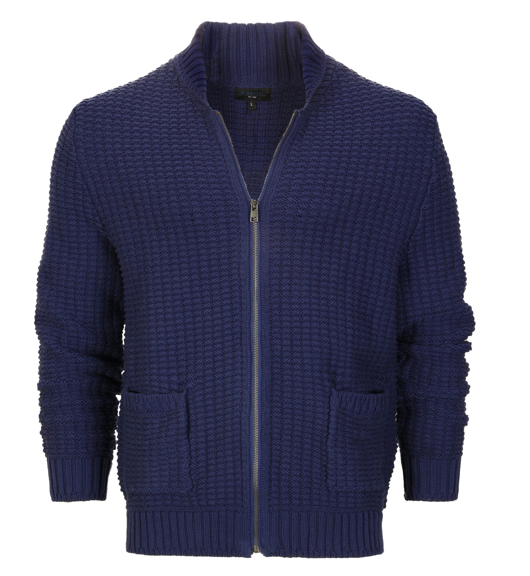 title:Gioberti Men's Royal 100% Cotton Milano Knit Full-Zip Sweater;color:Royal