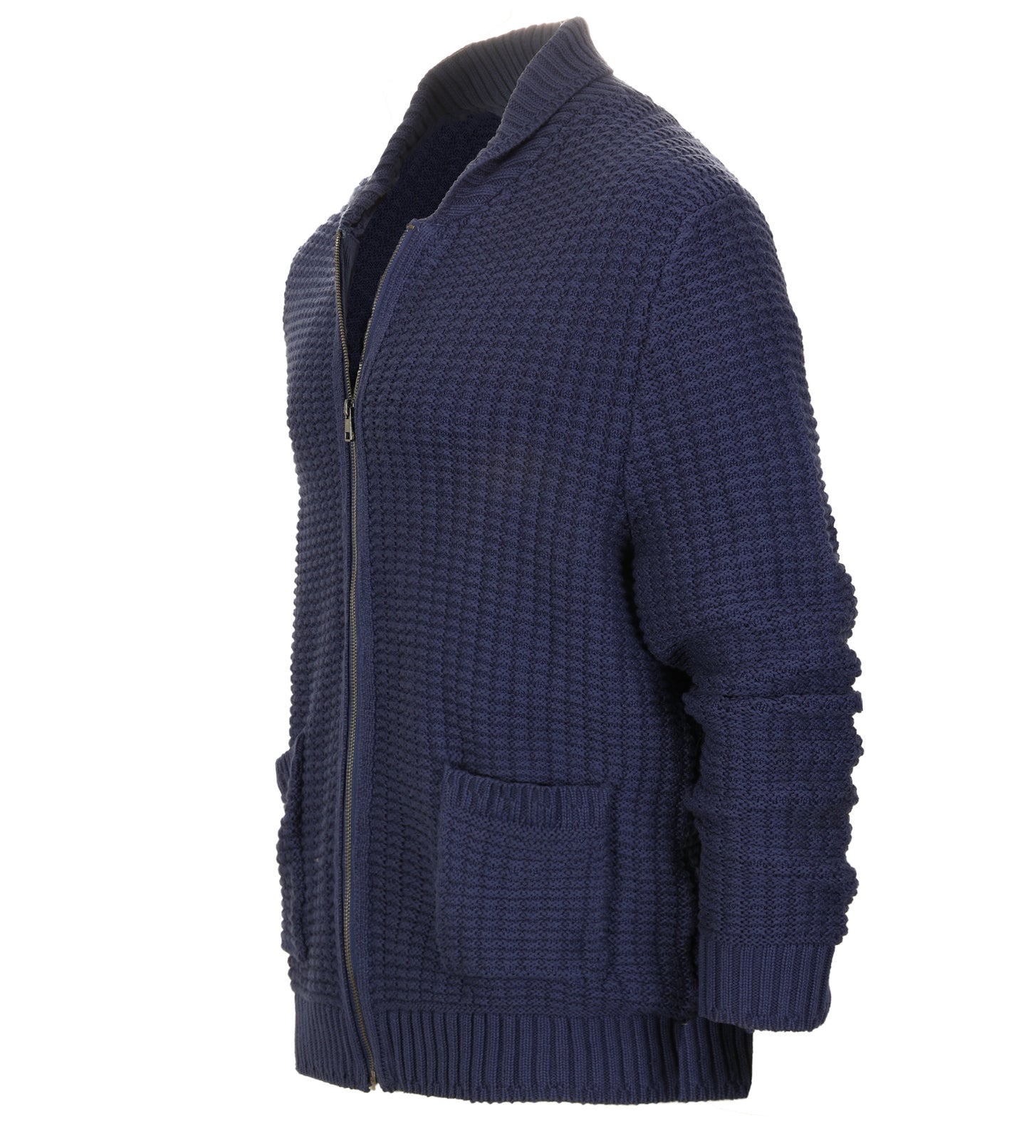 title:Gioberti Men's Royal 100% Cotton Milano Knit Full-Zip Sweater;color:Royal