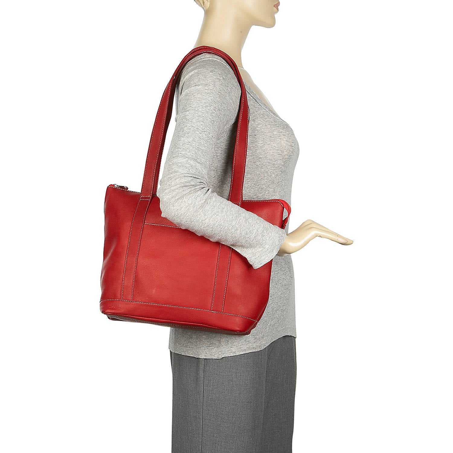 title:Leather Double Strap Small Pocket Tote;color:Red