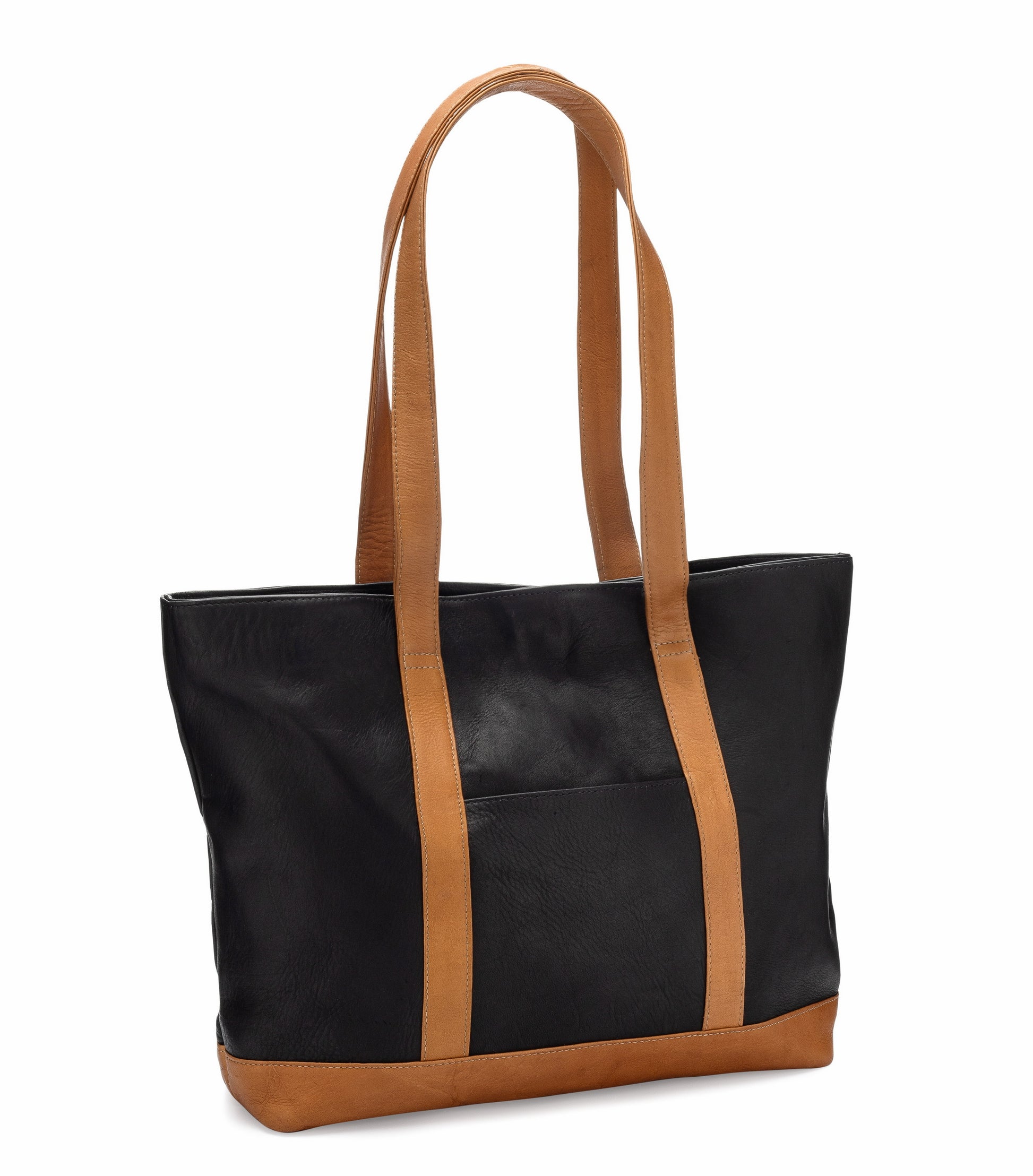 title:Le Donne Leather Joilet Pocket Tote;color:BLACK/TAN