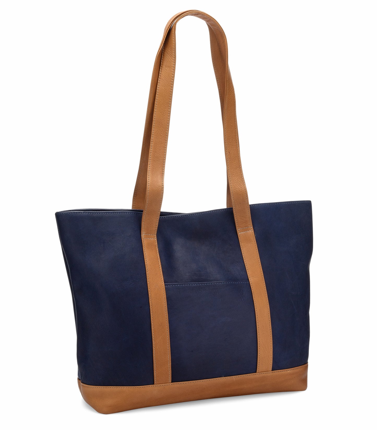 title:Le Donne Leather Joilet Pocket Tote;color:NAVY/TAN