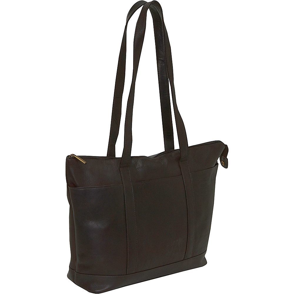 title:Leather Double Strap Large Pocket Tote;color:Cafe