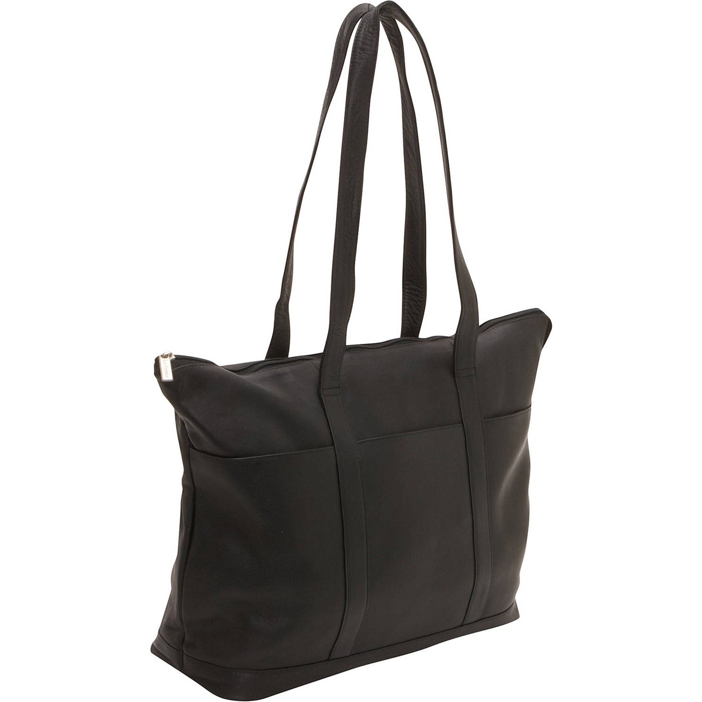 title:Leather Double Strap Large Pocket Tote;color:Black