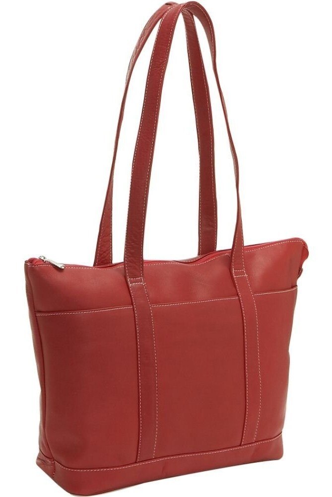 title:Leather Double Strap Large Pocket Tote;color:Red